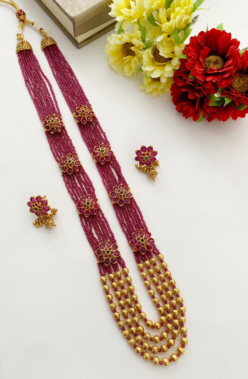 Burgundy pearl bead long necklace set – Selina Habibti Attire